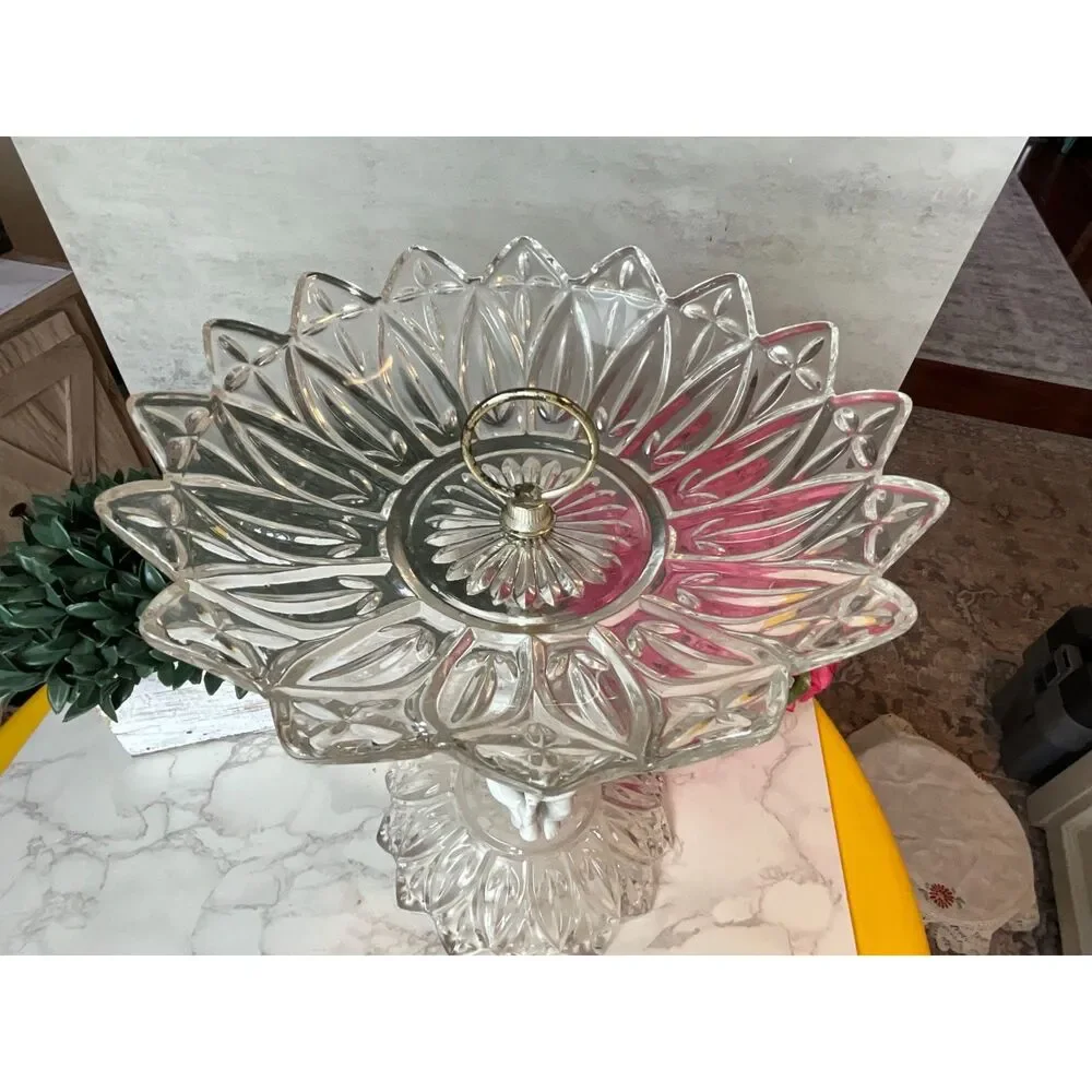 Crystal Compote Bowl Hollywood Regency Cherub Pedestal Centerpiece Vintage